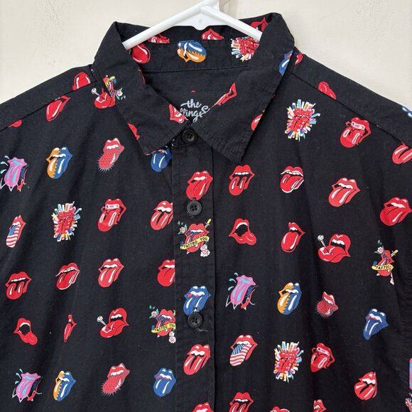 The Rolling Stones 2018  Button Up Shirt Multi Tongue Logo All Over Men’s L - Picture 2 of 9